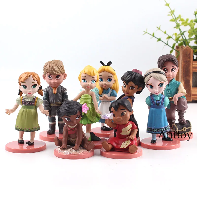 

Cartoon Alice in Wonderland Tinker Bell Moana Elsa Anna Princess Dolls PVC Hot Toys Figurines Girls Gifts 9pcs/set 5~9cm