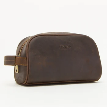 

Leather men's handbags fashion crazy horse leather multi-function wash bag 2019 new large-capacity storage bag men's hand clutch