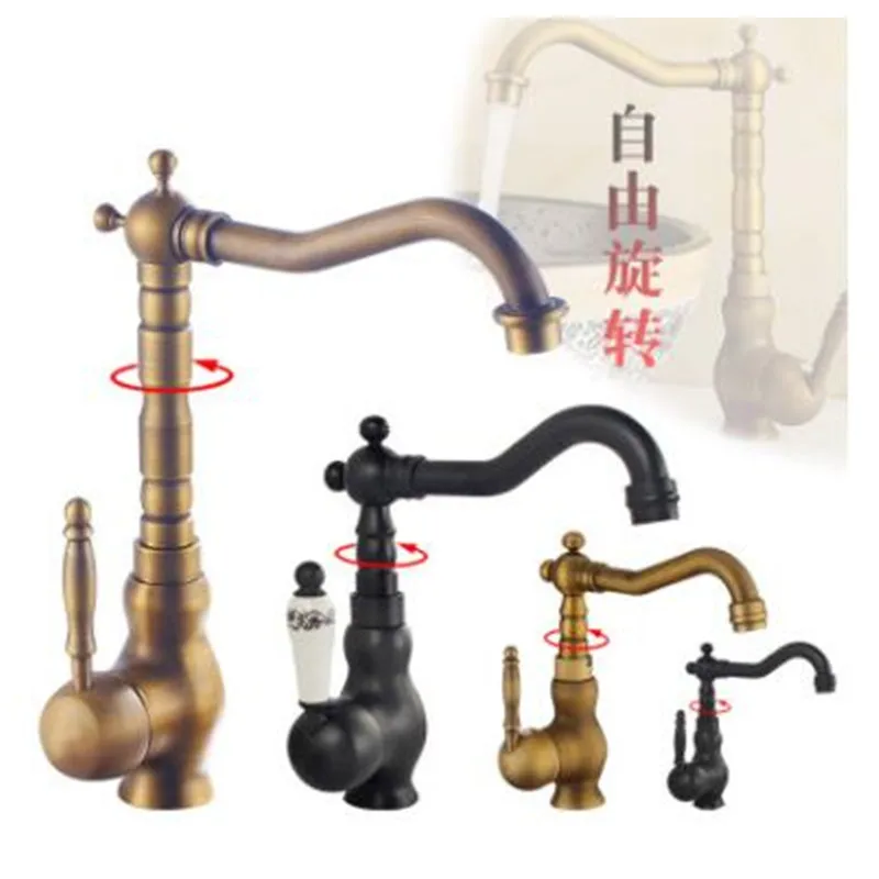 

Brass dish basin faucet 360 degree rotating black faucet European cold and hot dual-purpose kitchen faucet