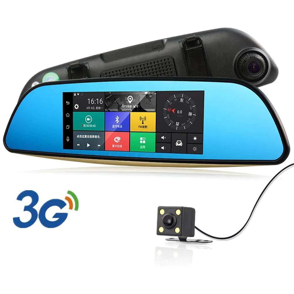 2017 3G 7 Android Car DVR Rearview Mirror GPS Navigation Bluetooth Car Camera Parking Dual Lens