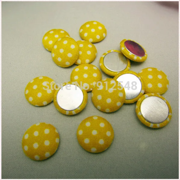 50 pcs 15mm DOT Fabric Covered flat back Buttons, Cloth Covered Buttons