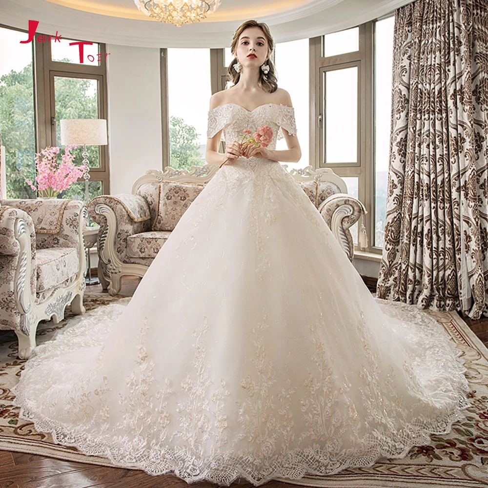 

2019 Wedding Dresses Turkey Boat Neck Vintage Robe de Mariee Off Shoulder Vestido de Novia Pearls Appliques Luxury Brautkleid