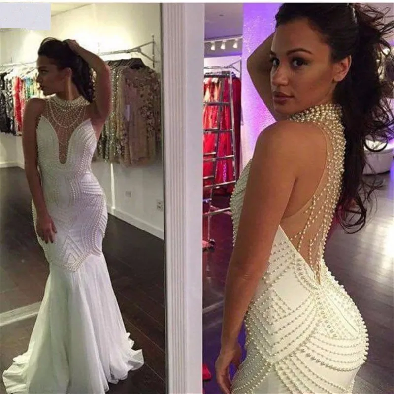 

2019 New Arabic African Mermaid Wedding Dress Full Pearls Beading Bride Dresses Vestido de Noiva
