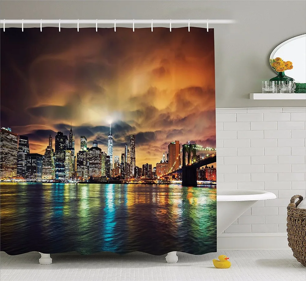 High Quality Arts Shower Curtains New York Nightview River Light