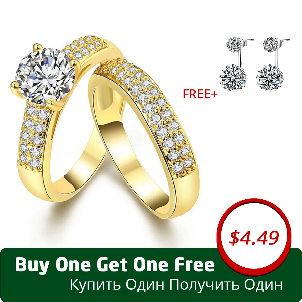 

Uloveido Promise Engagement Double Rings For Couples Men Women Gold Color Pairs Wedding Ring Set for Men and Women 5% Off KR005