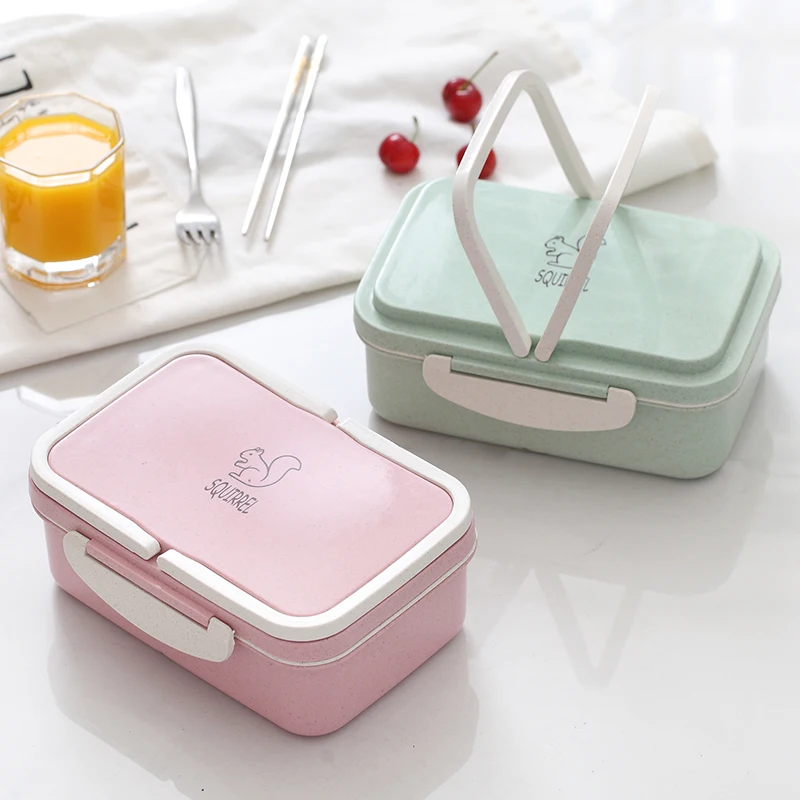 Baispo Microwavable Lunch box Wheat straw Cartoon bento box Portable Eco-friendly Food Container Lunchbox For kids School Picnic