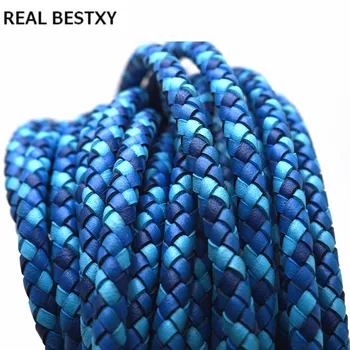 

REAL BESTXY 1m/lot 6mm genuine round leather cord braided real leather strip new design leather cord real leather round strip