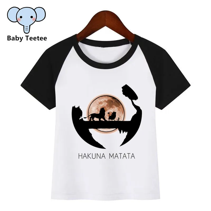 a219E HAKUNA MATATA/футболка с принтом животных для мальчиков и девочек; детская забавная футболка с рисунком короля льва; детские летние топы с короткими рукавами; одежда для малышей - Цвет: a219E