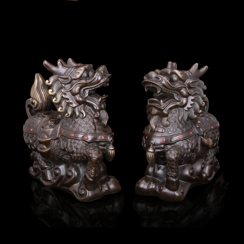 

Arts Crafts Copper Chinese style Retro antiques bronze Ruyi kirin figurines Lucky kirins fengshui house decoration China's Valua