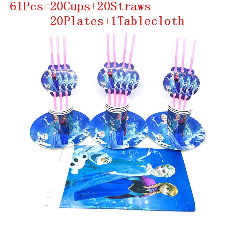 

31pcs/61pcs Disney Cartoon Frozen Elsa Anna Birthday Disposable Tablecover Plates Cups Fags Baby Shower Birthday Party Supplies