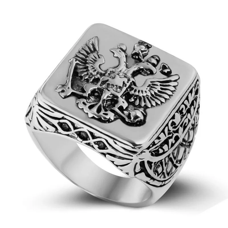 FDLK  Fashion Men's Signet Ring Russian Empire Double Eagle Rings For Male Punk Gold Color Arms Of The Russian Big Ring