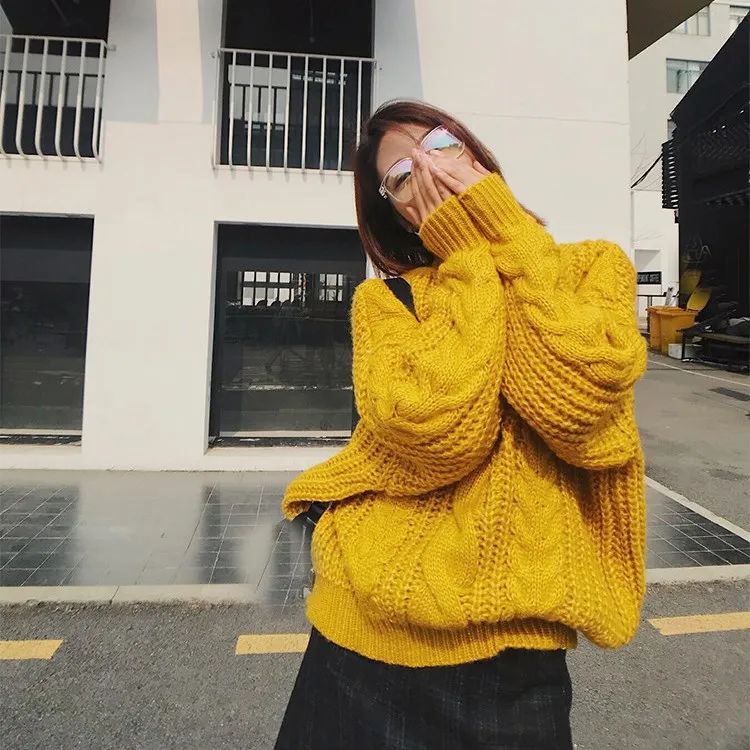 

6 Colors 2018 Autumn Women Turtleneck Casual Sweaters Loose Long Sleeve Twist Jumper Knitted Sweaters Pullovers