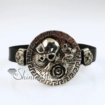 

flower skull fox fleur de lis snap wrap bracelets genuine leather leather bracelet fashion jewelry high fashion jewelry