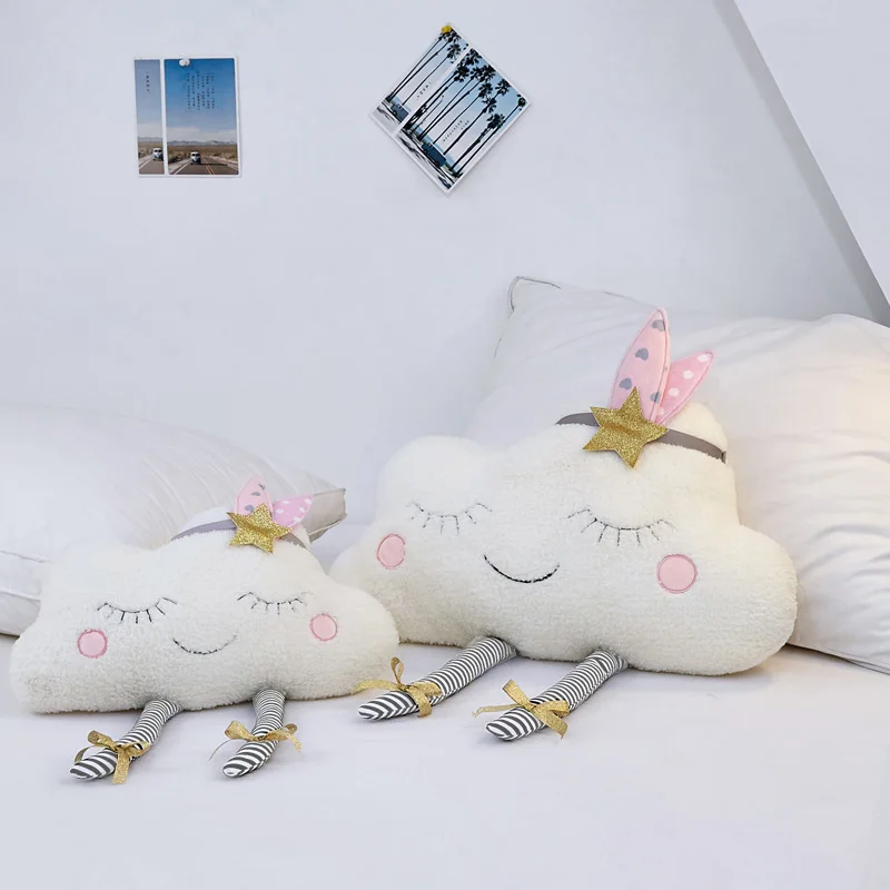Nooer Ins Soft Cloud Plush Pillow Sofa Cushion Smile White Cloud Plush