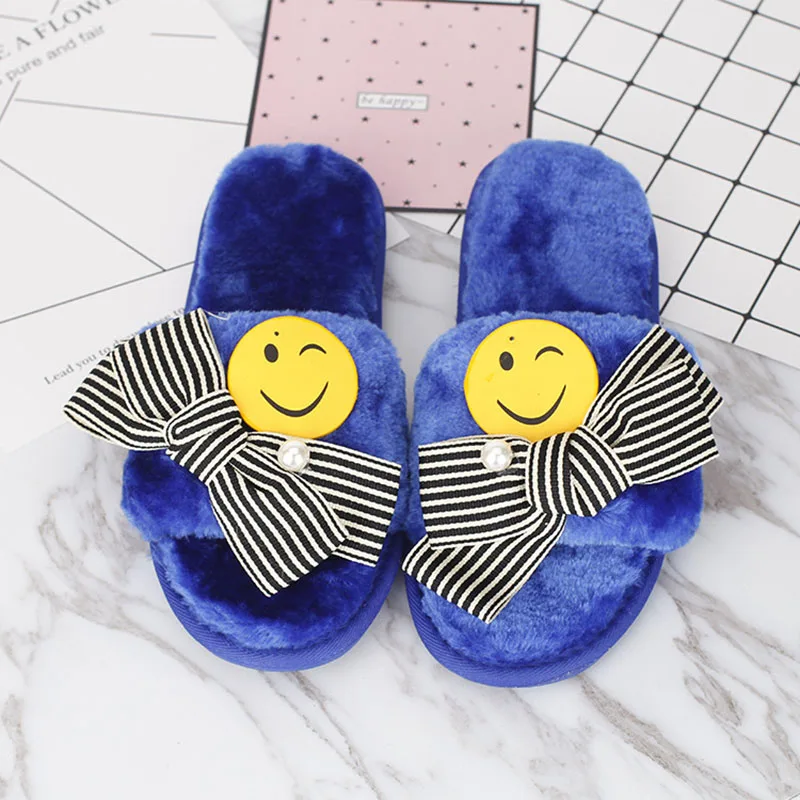 

Winter Home Slippers For Women Cartoon Smile Shoes Non-slip Soft Winter Warm Slippers Indoor Bedroom Loves Couple Shoes