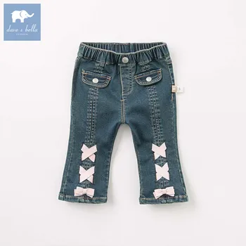 

DB9232 dave bella baby girl bows ribbon fashion jeans children high quality pants infant toddler boutique soft trousers