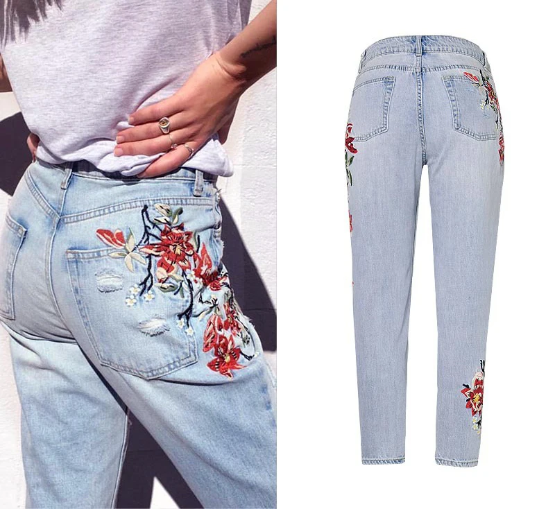 Europe and the United States women's high waist straight 3D three-dimensional heavy art around the irregular washing washed denim nine pants (3)