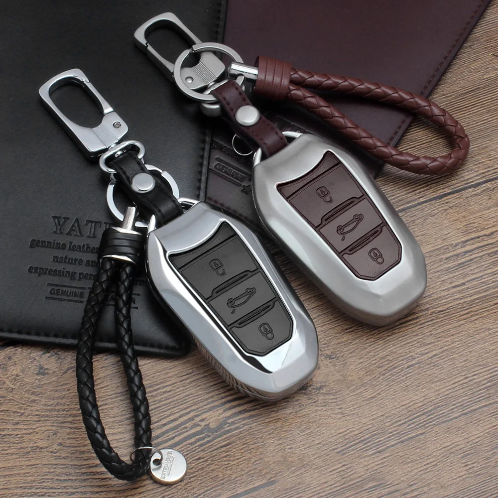 

Zinc alloy Leather Car Key chain Case Cover For Citroen C5 C6 C4L CACTUS C3XR DS5L Elysee For Peugeot 308 3008 508 4008 408 2008