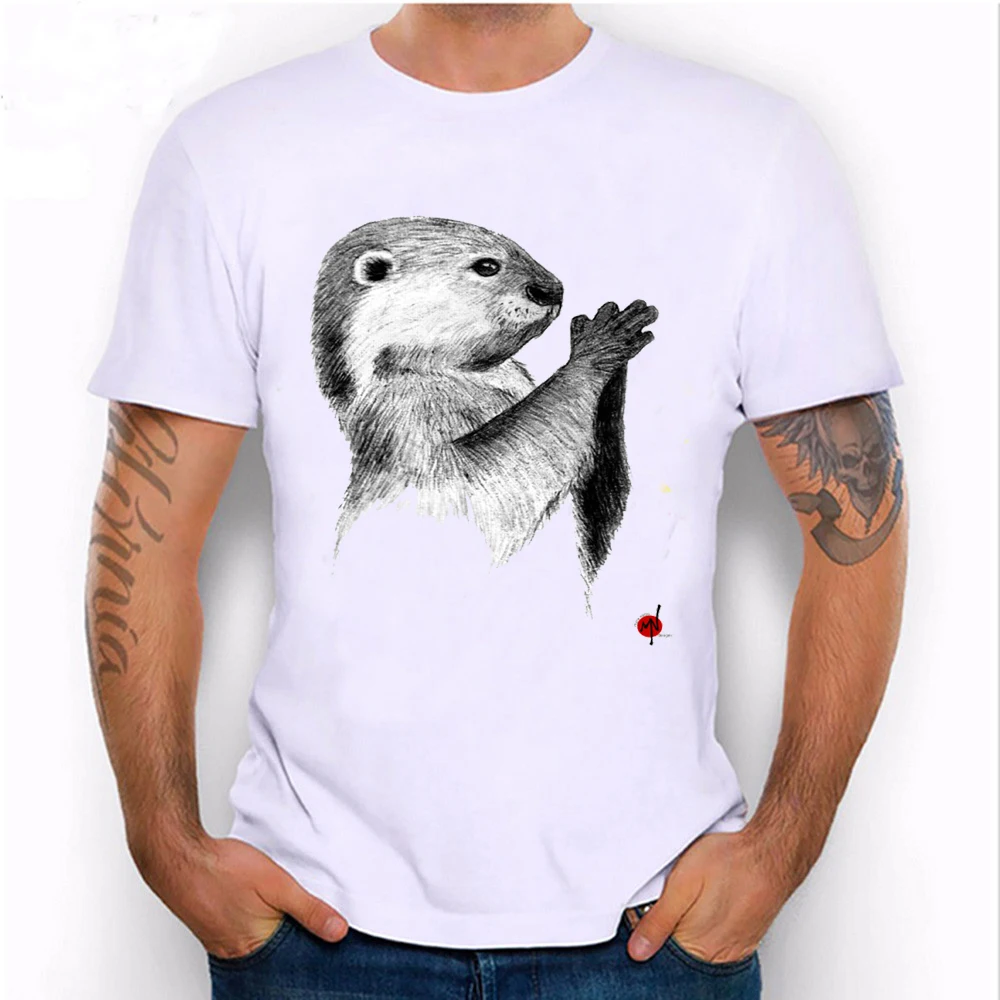 2018 Baru Musim Panas Pria Pendek Lengan Otter Sketsa T Shirt Pria
