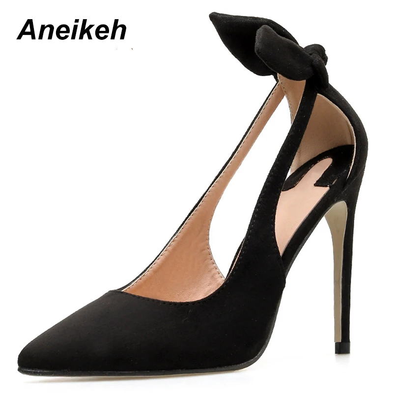 Aneikeh 2019 High Hells Sexy Shoes Women Pointed Toe 11CM Thin Heel Party Fashion Faux Suede Ladies Party Dress Shoes Size 35-40