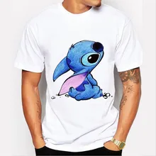 Nuevo 2016 Lindo Lilo & Stitch Kawaii Estilo camiseta de Verano Impresión de La Camiseta Hombres Camisas Hombre Harajuku O-cuello de la Camiseta