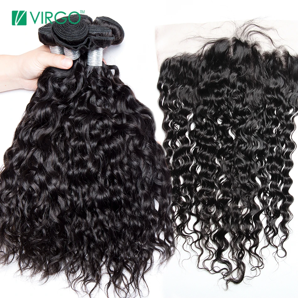 baratas Lace Frontal Encerramento com Bundles 3 pcs Pacotes Com Fecho de Onda de Água Do Cabelo Humano Pré Arrancadas Frontal Virgem Malaio Remy cabelo