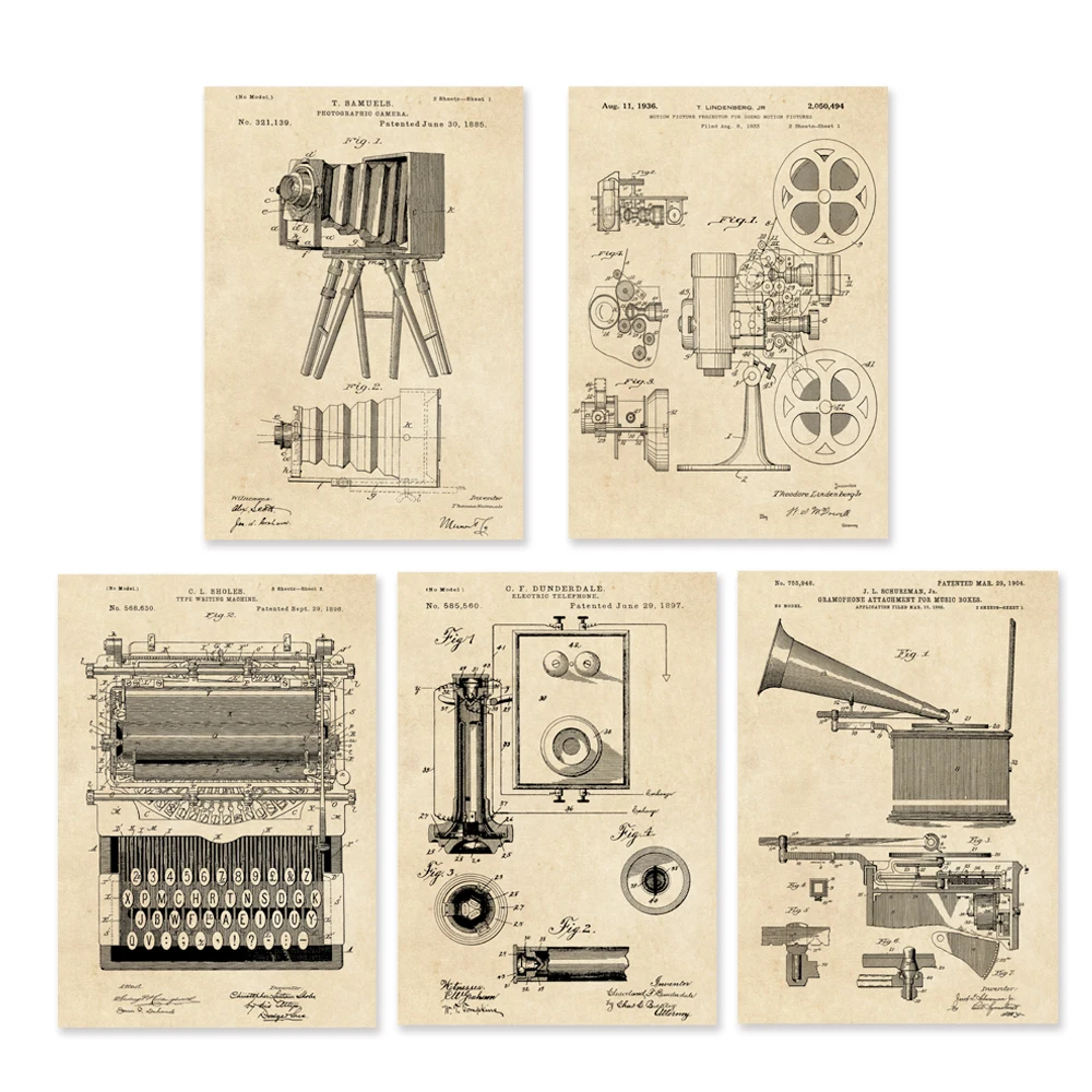 Vintage patent art prints old telephone granphone