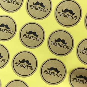 

500PCS 3 cm "thank you" With Cute Moustache Kraft sticker Labels Customize Adhesive Sealing Favours DIY for gift/box/jewelry