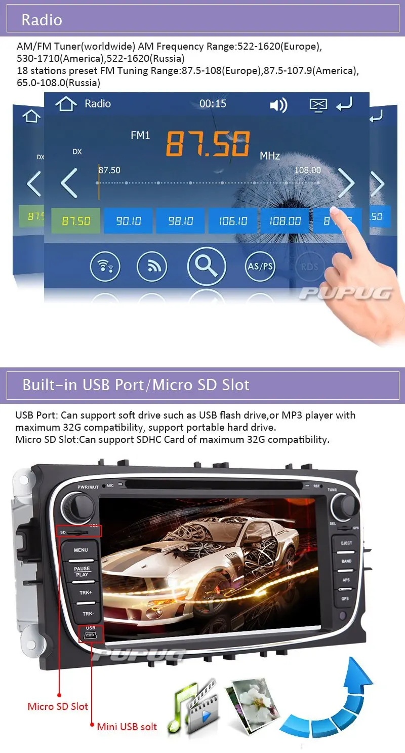 Top Car DVD Player For Ford Mondeo and Fous model 2012 2 Din Touch Screen In-Dash With Bluetooth GPS Navigation Car Stereo+Canbus 4