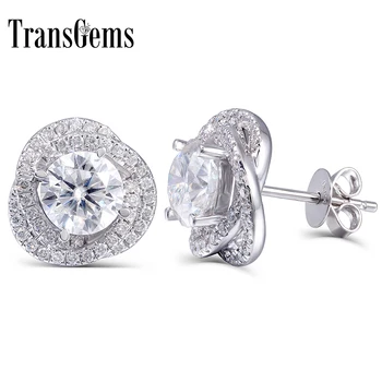 

TransGems 2 CTW Lab Grown Moissanite Diamond Stud Earrings Push Back in Solid 14K White Gold for Women Fine Jewelry