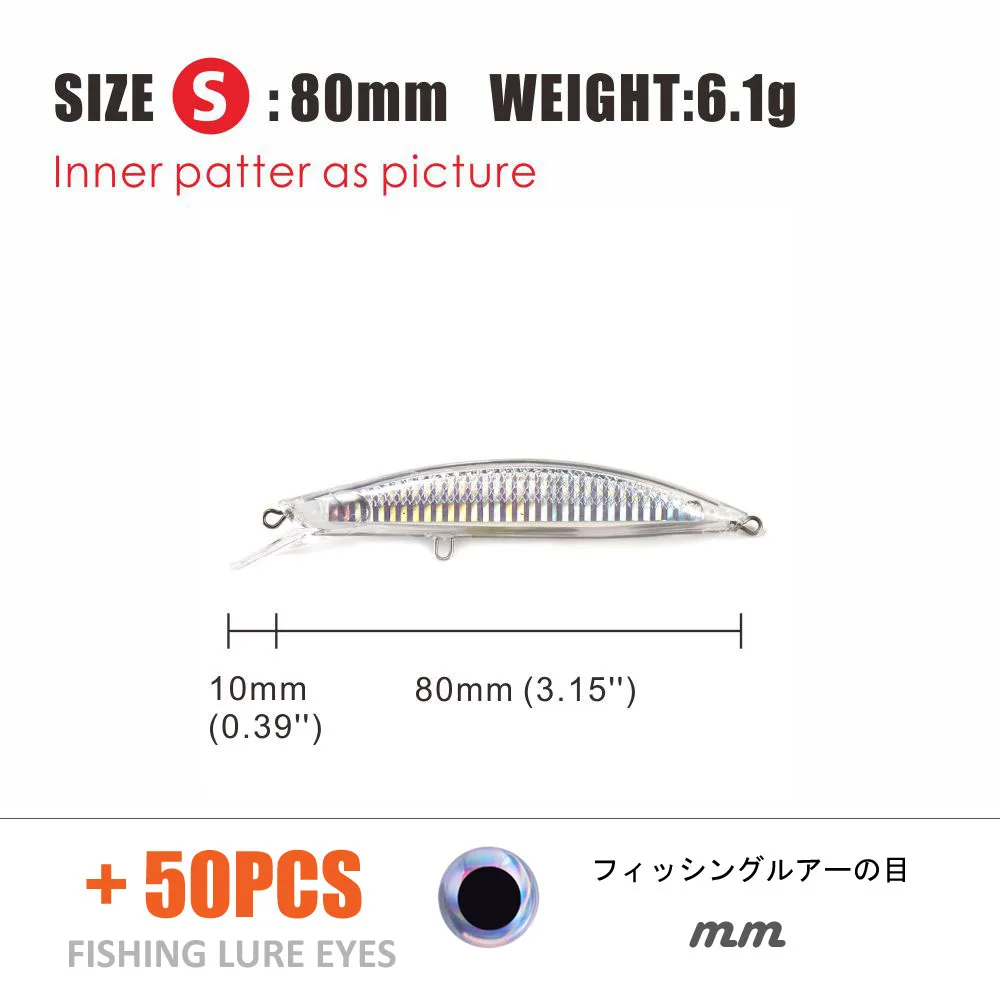 10 шт пустые жесткие приманки 80 мм, 100 мм, 120 мм, 3D неокрашенные приманки для рыбалки, гольян, воблеры - Цвет: S- Lure With Eyes