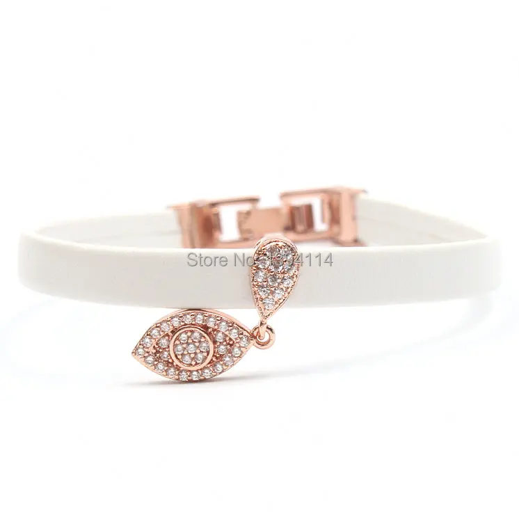 Micro Pave Clear CZ Evil Eye Шарм с бахромой 8*1 мм кожаный шнур сложить застежка браслет ювелирные изделия около 8 дюймов