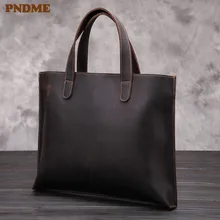 PNDME Ретро Бизнес crazy horse из воловьей кожи мужской портфель сумка большой вместимости Высококачественная сумка для ноутбука из натуральной кожи