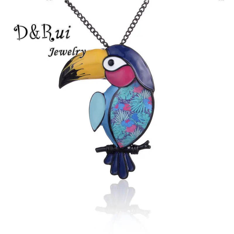 

Cute Animal Pendant Necklaces Women Enamel Black Alloy Long Sweater Chain Necklace Cute Parrot Pendants 2019 New Arrivals Gifts