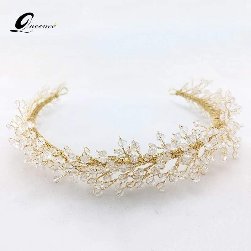 

Gold Color Crystal Vine Crown And Tiara Wedding Hair Accessories Jewelry Handmade Baroque Bride Bridal Headband