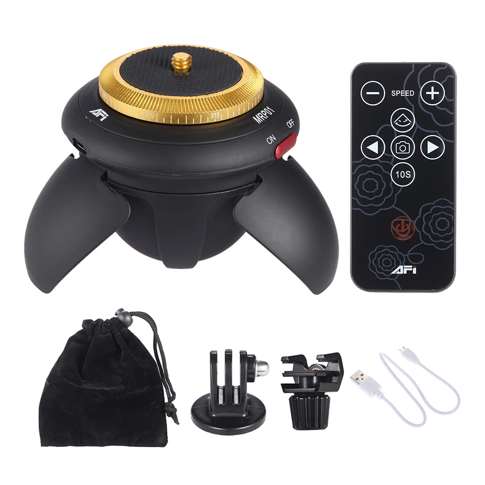 

AFI MRP01 Mini Electric Panorama Head 360 Degree Rotation Time Lapse Tripod Head for Selfie Stick Smartphones for GoPro Camera