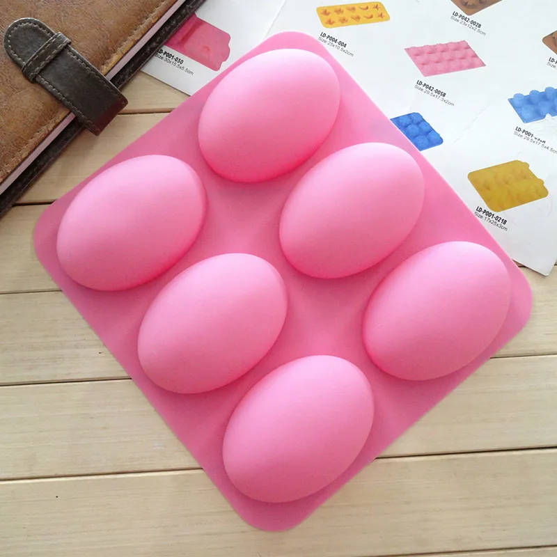 

DIY 6 Slots Cake Mold Tool 3D Oval Goose Eggs Shape Silicone Soap Mould Handmade Chocolate Pudding Jelly Candy Cookie Maker J2Y