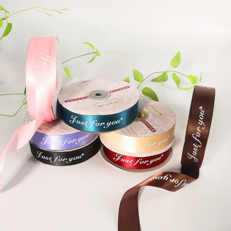 

5 Yards 25mm Just For You Printed Polyester Ribbon for Wedding Christmas Party Decorations DIY Bow Craft Ribbons Gifts Wrapping
