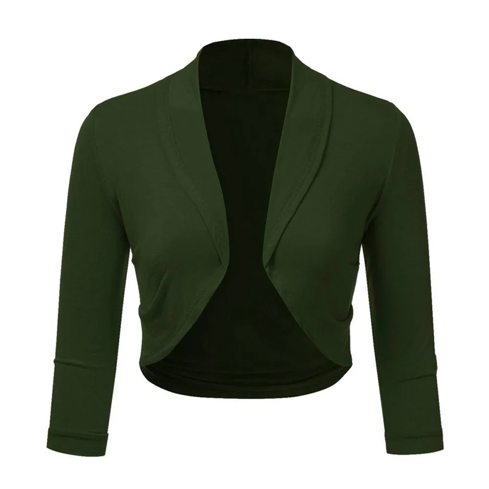 

Feitong women coat Plus Size 3XL 4XL 5XL Solid Bolero Shrug Open Front Cropped Mini Office Work Cardigan