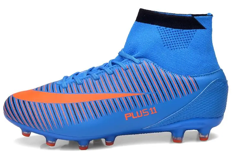 Большие размеры 39-46 Мужская футбольная обувь для игры вне помещений высокие футбольные ботинки с носками Zapatillas Futbol Sala Hombres мужские кроссовки - Цвет: Синий