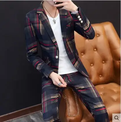 1 Color Мужские модные тонкие костюмы мужские деловые повседневные костюмы 2 шт свадебный костюм брюки Мужской Блейзер высокого качества набор брюк - Цвет: 1 Color