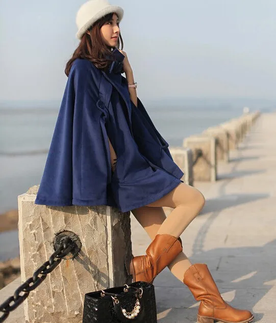 Осень Зима Большой размер женское кашемировое пальто стоячий воротник шерстяное пальто-накидка толстое шерстяное пальто