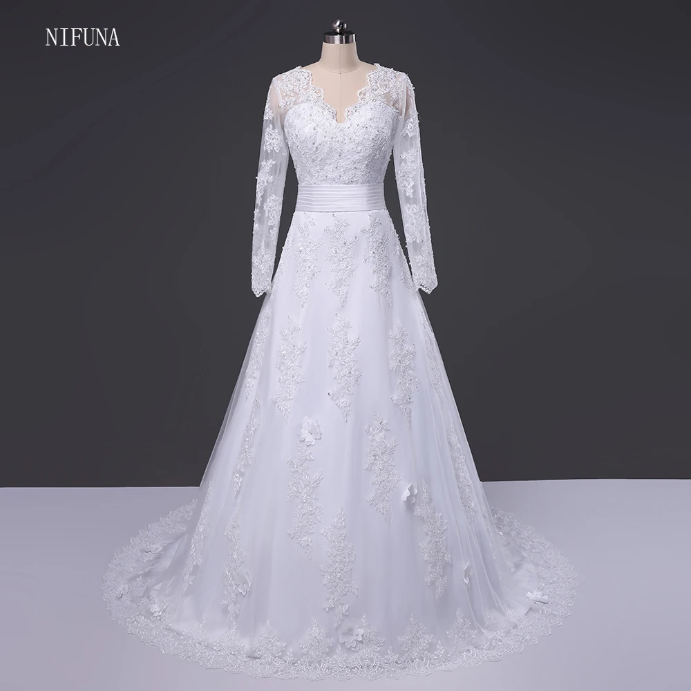 Vestido De Noiva Longo White Lace Princess Style Wedding Dresses Long