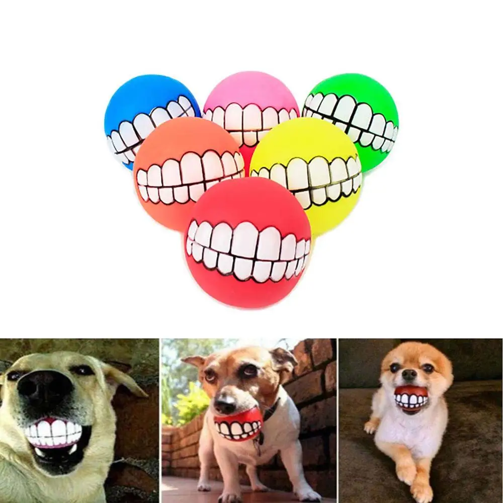

Funny Pet Dogs Teeth Pattern Balls Chew Toy Squeaker Squeaky Sound Puppy Cat Ball Teeth Toy Dogs Training Toys