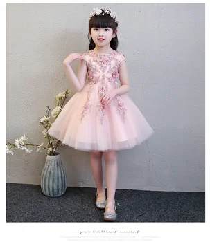 

Glizt Girls Flower Girl Wedding Dresses Short Sleeve Bead Appliques Lace Party Princess Birthday Dress First Communion Gown