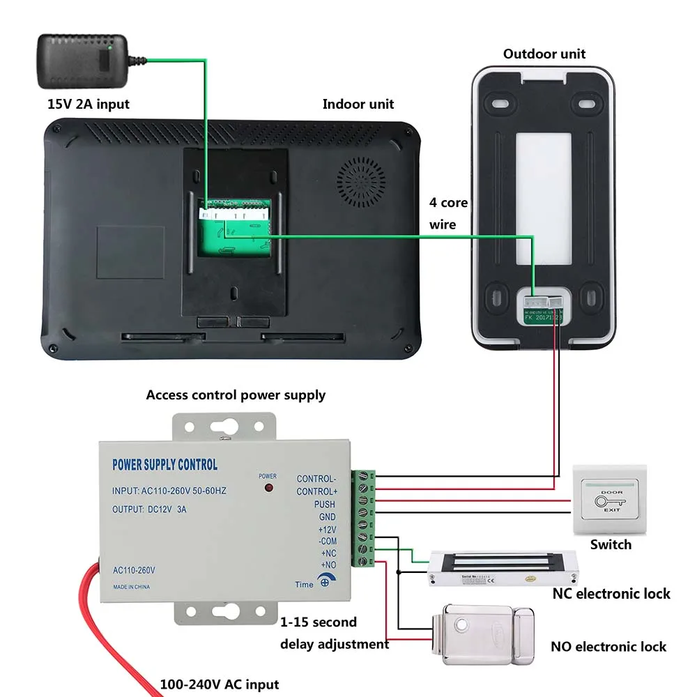 Домашний набор 9 дюймов lcd беспроводной Wifi видео-звонок Дверной домофон система входа с проводной 1000TVL проводной камерой+ Электрический замок