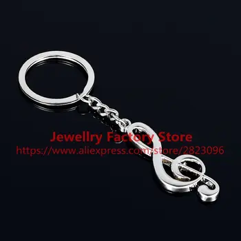 

200pcs/lot Hot sale New key chain key ring silver plated musical note keychain for car metal music symbol key chains