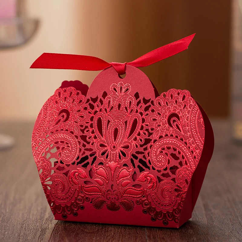 50 X пустотелая красная/Золотая Корона Свадебная коробка для конфет Подарочная коробка для свадебной вечеринки