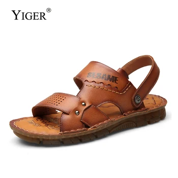 

YIGER Men sandals male beach slippers new summer casual slides genuine leather outdoor non-slip leisure man sandals slippers 331