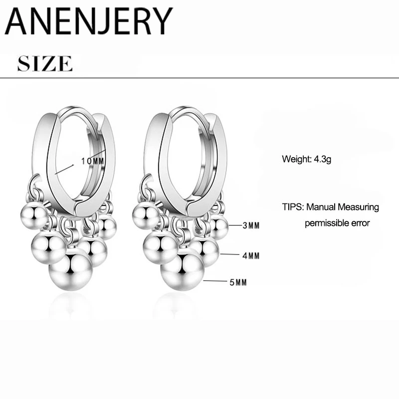 Anenjery Ins, простое кольцо с кисточкой, серьги для женщин, 925 пробы, серебряные сережки oorbellen, новинка, трендовые S-E895